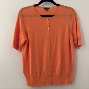 Ann Taylor Orange Cardigan Sweater Short Sleeve Size Large Petite LP Knitwear